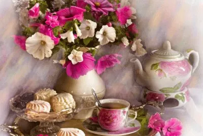 Lovely Floral Tea Time-Still Life Art