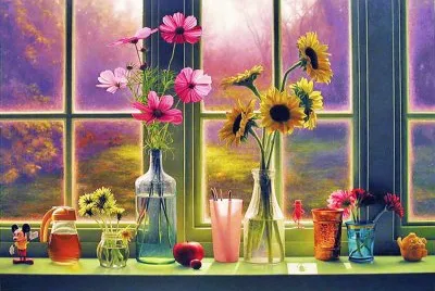 la ventana con flores