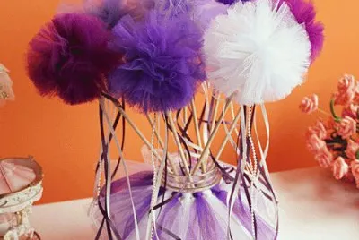 Purple and White Pom Pom Wands