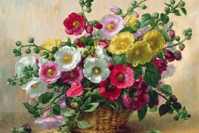Hollyhocks in a Basket