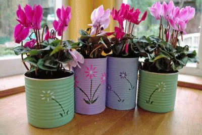 Decorated Tin Cans for Flower Pots-Craft