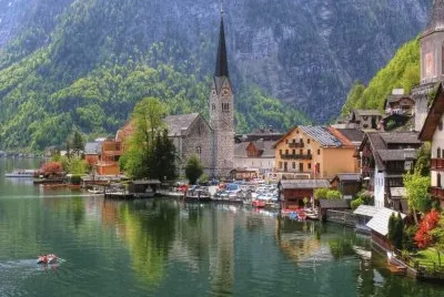 austria_lake_homes_church_city_ jigsaw puzzle