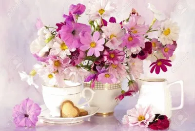 Lovely Flowers with a Cup of Kosmeya- ART jigsaw puzzle