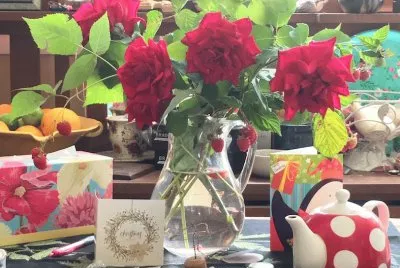 Red Garden Roses and Rasberries