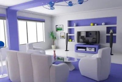 Contemporary Purple and White Living Room
