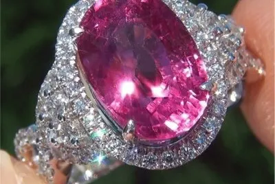 Natural Pink Tourmaline Diamond Ring