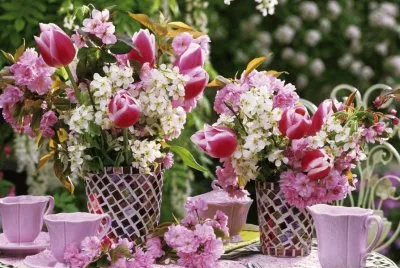 Lavender Cups and Spring Flowers