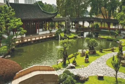 House, lake and bridge