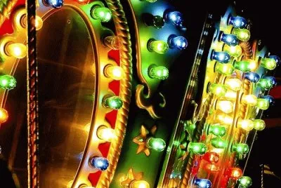 close up of carnival lights on carousel