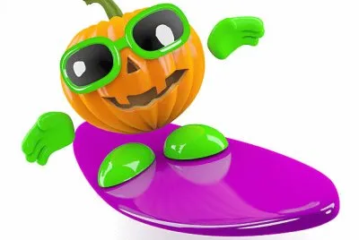 Cute 3-D  Surfing Pumpkin
