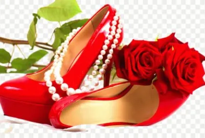Red Heels-Flowers and Pearls- Still Life Art