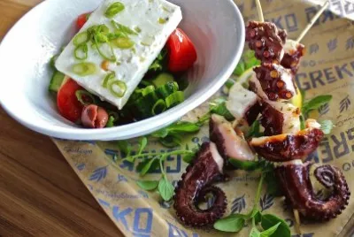 Tofu Salad and Octopus Skewer