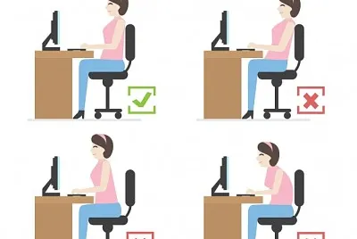 Posturas correctas e incorrectas al usar la pc.