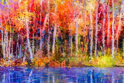 Colorful autumn trees semi abstract forest