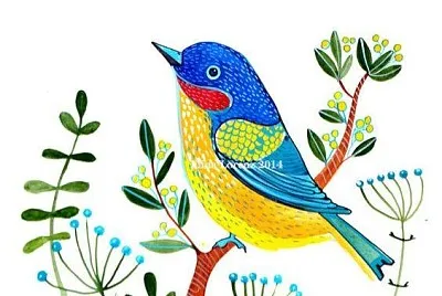 Pajarito Azul y Amarillo en rama