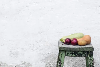 vegetables on stool