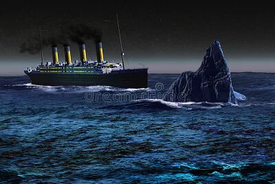 The Titanic liner, sailing on the ocean by night,