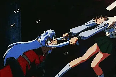 kagome le jala del cabello a inuyasha