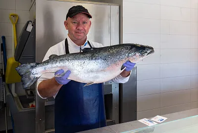Fish Monger Holding a Salmon