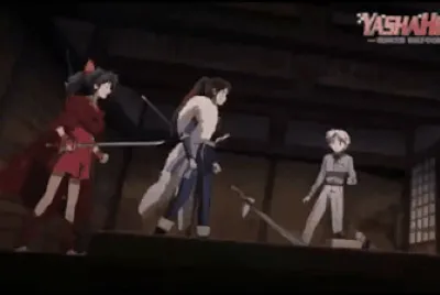 moroha y setsuna salvan a towa hanyo no yashahime