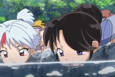 towa y setsuna tomando agua hanyo no yashahime