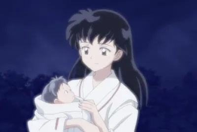 kagome carga a su hija moroha hanyo no yashahime