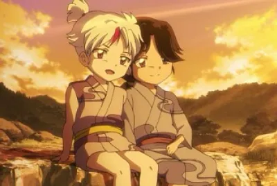towa y setsuna miran un atardecer hanyo no yashahime