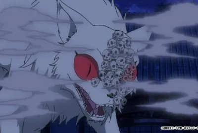 el demonio gato es atacado por huesos hanyo no yashahime