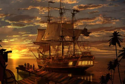 Pirate-Ships-Sunset-reflection