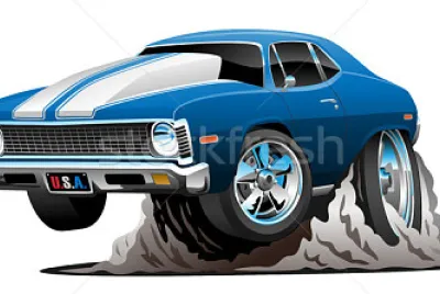1970â€™s style muscle car cartoon.