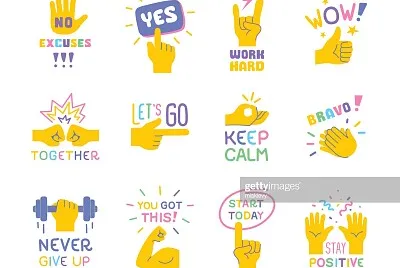 Inspirational quotes with hand gestures