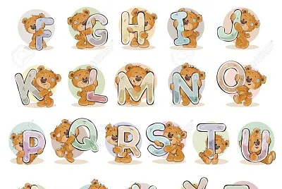 alphabet with funny teddy bear