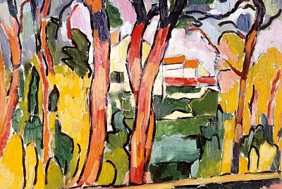 Vlaminck paysage aux arbres rouges