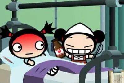 pucca quiere que garu tome su medicina pucca