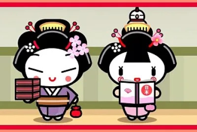 pucca y ching usando kimonos pucca