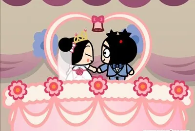 pucca imagina su boda con garu en un pastel pucca