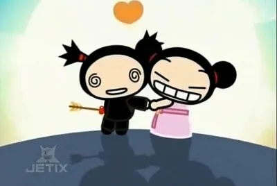 pucca flecho a garu con una flecha de cupido pucca