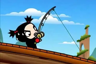 garu trata de levantar a un pez del agua pucca