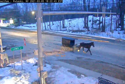 Amish Horse- -Buggy passing the Pulaski NY train c