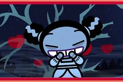 pucca sonríe al ver a garu de lejos pucca