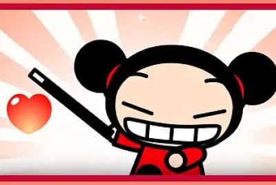pucca hace un corazón con una barita pucca