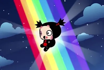 garu es golpeado por un arco iris pucca
