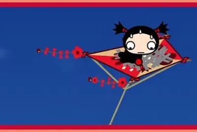 garu esta volando en la cometa de pucca pucca