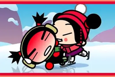 pucca le hace cariño a garu en el hielo pucca