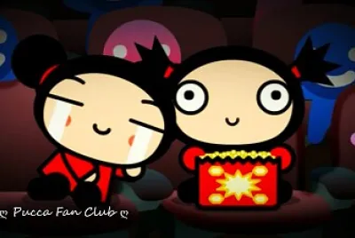 pucca llora y se apoya sobre el clon de garu pucca