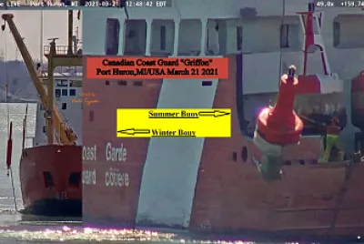 CCG  "Griffon " swapping winter buoy 's