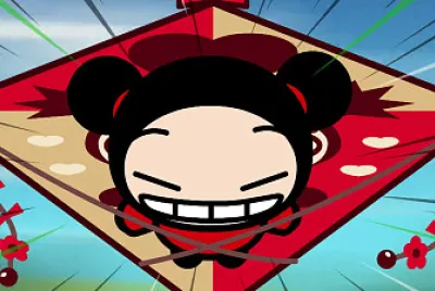 pucca vuela sobre su cometa pucca