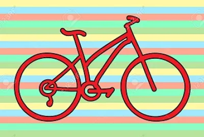 Red bicycle on striped background