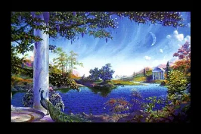 Paon et fond bleu