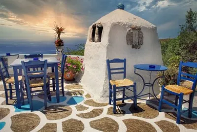 Taberna y puesta de sol-GRECIA